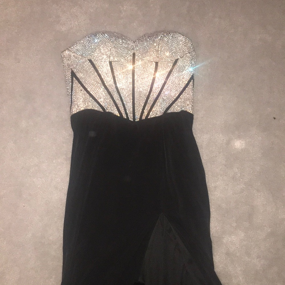 Eleni Elias prom black dress with crystal corset.